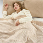 Snuggle Sac Herringbone Throw Blanket for Couch, Reversible Super Soft Warm Blankets Cozy Knit Fuzzy Plush Lightweight Throws for Sofa, Bed, Camping, Beige, 50x60 inches