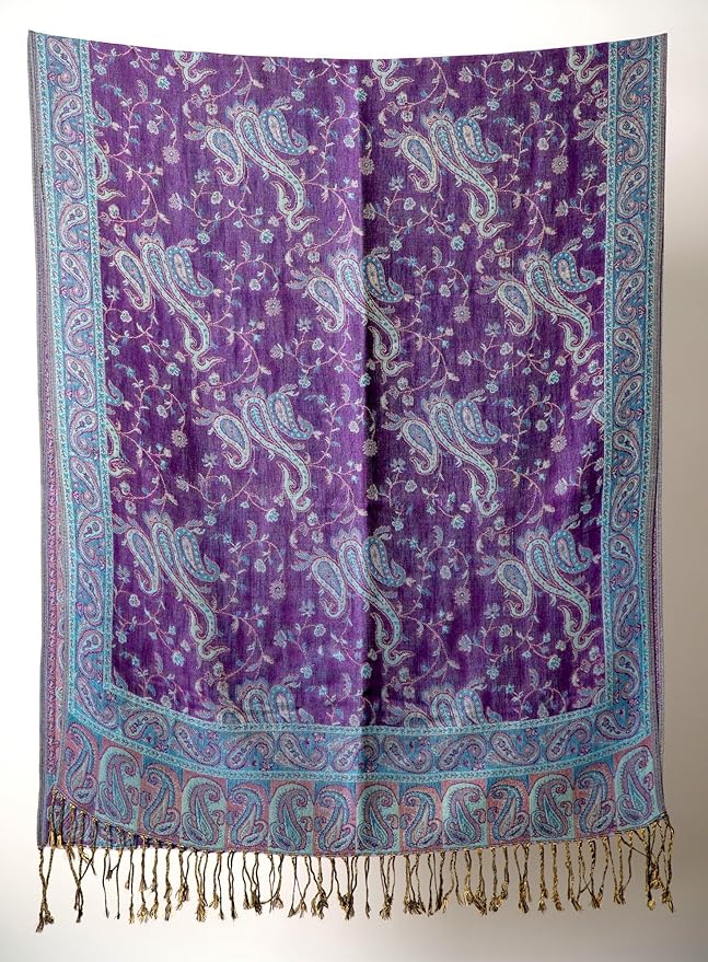 Achillea Reversible Paisley Pashmina Rave Scarf – Exotic Indian Shawls and Wraps for Evening Dresses, Festivals, All Seasons