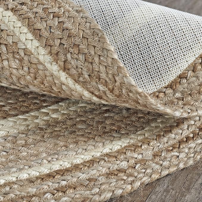 VHC Brands Jute Rug Oval with Pad, Natural & Crème, 60x96