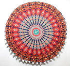 INDIAN CRAFT CASTLE ICC Mandala Barmeri Large Floor Pillow Cover Cushion Meditation Seating Ottoman Throw Cover Hippie Decorative Zipped Bohemian Pouf Ottoman Cases Multi Orange 16" Round