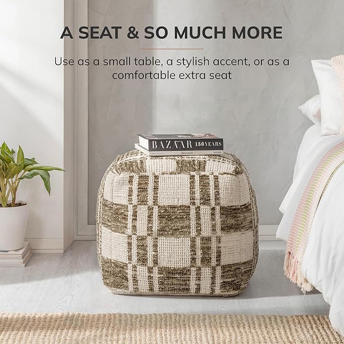Anji Mountain Pouf Ottoman Foot Rest, Handmade Ottoman Pouf, Comfortable Foot Stool, Decorative Floor Seating for Living Room Decor, Bedroom & Home Décor Accent - Harbor Lattice