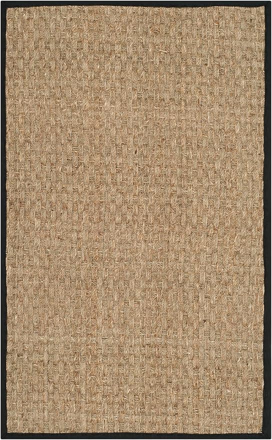 SAFAVIEH Natural Fiber Collection Area Rug - 2'6" x 4', Natural & Black, Seagrass, Basketweave Pattern with Border (NF114C)