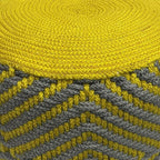 SIMPLIHOME Kent Boho Round Woven Outdoor/ Indoor Pouf in Grey and Yellow Recycled PET Polyester for the Living Room, Bedroom and Kids Room
