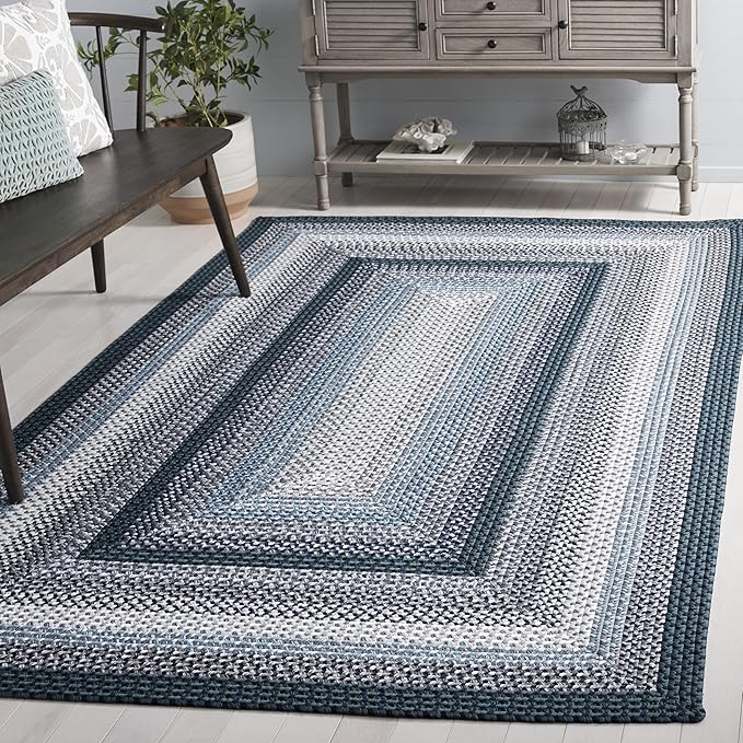 SAFAVIEH Washable Rug Outdoor Braided Collection - 4' x 6', Teal & Multi, Handmade & Reversible, Non-Shedding & Easy to Clean, Ideal for Patio, Backyard, Mudroom (BRD308J)