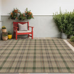 JTJ 5x7 Plaid Area Rug for Living Room - Large Indoor Outdoor Rug for Porch, Bedroom Under Bed, Non Slip Modern Farmhouse, Easy Jute Washable Beige and Sage Green Striped Aesthetic Room Decor