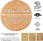 Hand Woven Jute Area Rug - 3' Round - Rustic Beige Reversible Farmhouse Rugs for Living Room, Bedroom, Kitchen - Vintage Natural Braided Entry Floor Décor Circle Boho Round Jute Rug 3ft