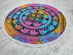 Round Beach Tapestry Turquoise Mandala Throw/Boho Hippie Beach Blanket Roundie/Indian Cotton Bohemian Large Round Table Cloth-Home Decor/Yoga Mat Meditation Picnic Rug (42", Multi Color)
