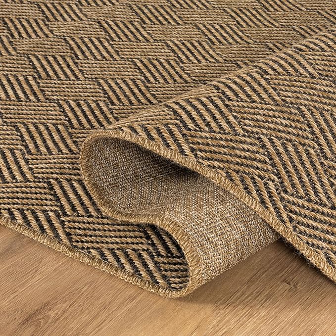 Easy Jute Rugs 2x7 Herringbone Natural Color Living Room Indoor Outdoor Runner Rug for Patio and Kitchen Rug High Traffic Washable Easy to Clean Solid Boho Woven Design Carpet (2 x 7)