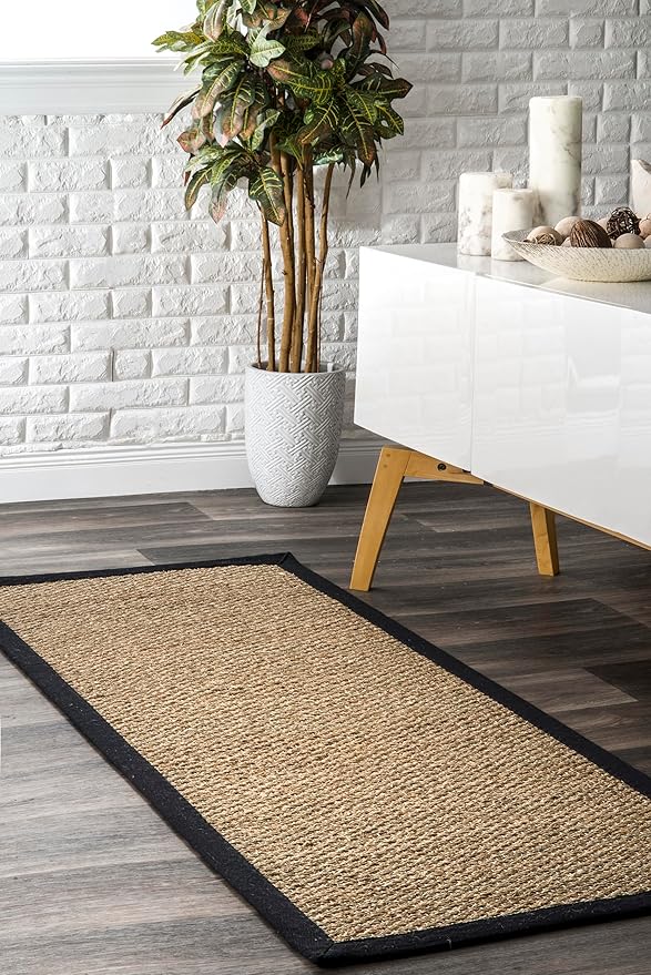 Nuloom Elijah Black/Natural, 2'6" x 6', Basketweave, Seagrass, Soft and Textured, High Traffic, Stain Resistant, Easy Clean, Durable Area Rug for Bedroom, Living Room, Dining, Den, Foyer, Entryway