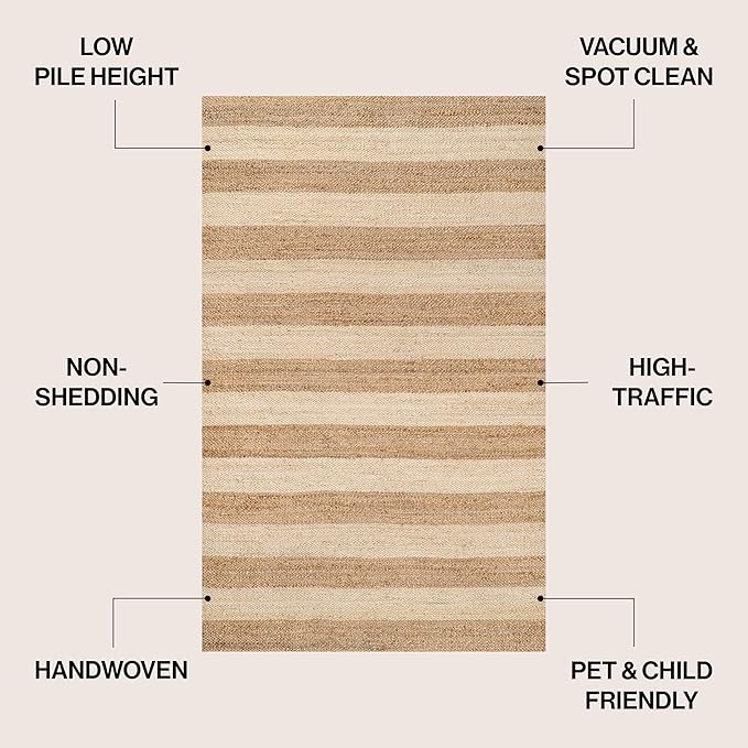 JONATHAN Y Jayden Woven Jute Stripe Natural/Bleach Runner Rug, 2x10, Rustic, Farmhouse, Traditional, Lodge, Easy-Cleaning for Living Room, Bedroom, Kitchen, Non-Shedding (NRF202C-210)