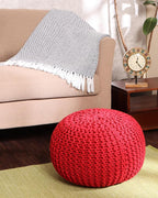 · REDEARTH · Round Pouf Ottoman - Hand Knitted Cable Boho Poof - Foot Stool Bean Bag - Home Décor Stuffed Footrest for Living Room - Nursery - Bedroom - 100% Cotton Poufs (19.5"x19.5"x14") - Red