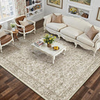 HUGEAR Brown Area Rug 5x7 Machine Washable Living Room Rugs Distressed Neutral Vintage Floral Low Pile Carpet Bedroom Office Dining Room Laundry Room Non Slip Soft Lightweight