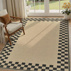 5x7 Jute Rug for Living Room: Farmhouse Carpet Indoor Outdoor Washable Non Slip Area Rug for Bedroom Patio Backyard Dining Room Table Home Office - Checkered Brown