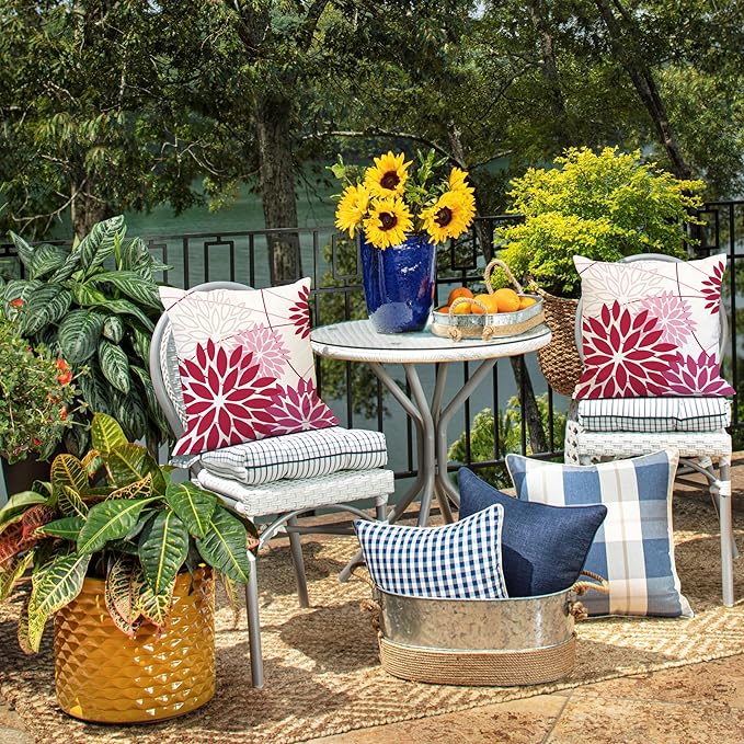 DFXSZ Shades of Pink Floral Pillow Covers 18x18 Set of 2 Outdoor Waterproof Decorative Throw Pillows Summer Pillow Covers Polyester Cushion Case Decor for Couch Patio Funiture Garden Porch 011F18
