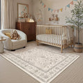 3x5 Area Rug Beige Washable Entryway Vintage Carpet Office Small Non Slip Stain Soft Resistant Low Pile Thin Boho Accent Indoor Throw Rug for Laundry Kitchen Bathroom Entrance Bedroom