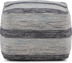 SIMPLIHOME Clay Square Pouf - 18 inch Wide Upholstered Cotton Ottoman in Patterned Blue Melange, Boho Footstool, Decorative Cube Pouf or Extra Seating for Living Room or Bedroom, Assembled