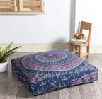 Popular Handicrafts Floor Pillow Cushion Cover - Hippie Mandala Square Ottoman Indian Elephant Camel Daybed Oversized Cotton Cushion Cover with Heavy Duty Zipper - Dog-Pets Bed, 35" Blue Pink