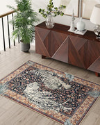 Moynesa Tiger Machine Washable Rug, 3 x 5 Entryway Area Rug Non Slip Vintage Soft Rug for Living Room, Ultra Thin Boho Stain Resistant Kitchen Throw Mat for Entrance Bedside, Puce Red