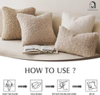 Foindtower Set of 2 Curly Teddy Wool Faux Fur Pillow Covers Decorative Boucle Textured Lumbar Throw Pillow Accent Pillowcases Sheepskin Cushion Case for for Chair and Couch 12"x20" Neutral Cream