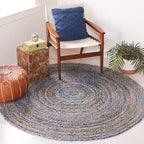 SAFAVIEH Area Rug 4' Round - Cape Cod Collection - Blue & Natural Brown, Handmade Jute & Cotton, Woven Braided Design (CAP202M)