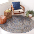 SAFAVIEH Area Rug 3' Round - Cape Cod Collection - Blue & Natural Brown, Handmade Jute & Cotton, Woven Braided Design (CAP202M)