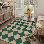 4x6 Checkered Easy Jute Area Rug for Living Room Checkerboard Washable Indoor Outdoor Carpet Farmhouse Patio Office Mat Geometric Non Slip Green Carpet for Dorm Backyard Dining Room