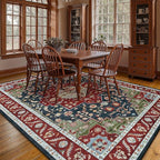 YJ.GWL Area Rugs for Living Room 6x9 Machine Washable Rugs, Non Slip Floral Vintage Rug Indoor Carpet, Stain Resistant Large Rug for Bedroom Dining Room, Red Green