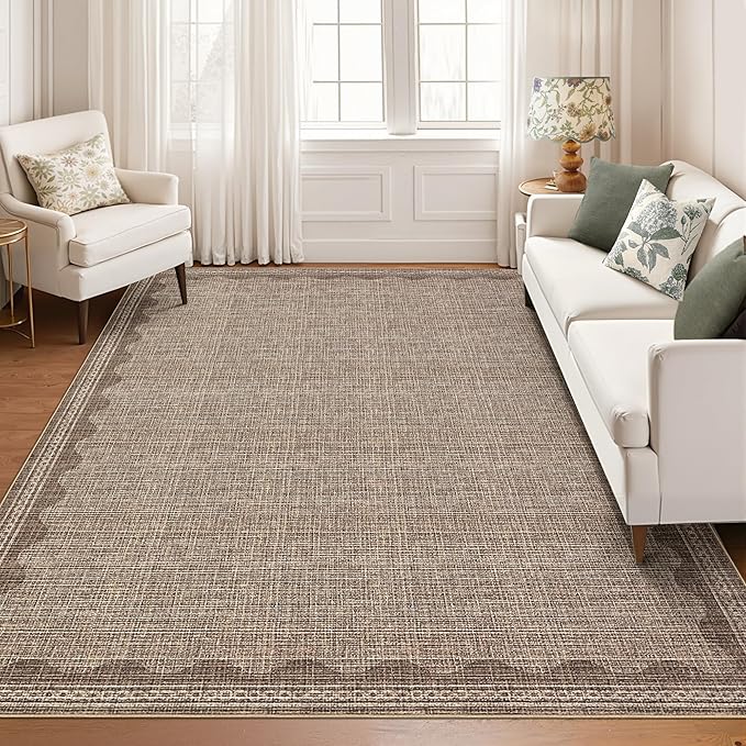 GarveeHome Scalloped Washable 8x10 Rug for Living Room Non-Slip Solid Coffee Modern Minimalism 8 x 10 Rug Low-Pile Carpet for Bedroom Dining Nursery Mat with Rubber Back