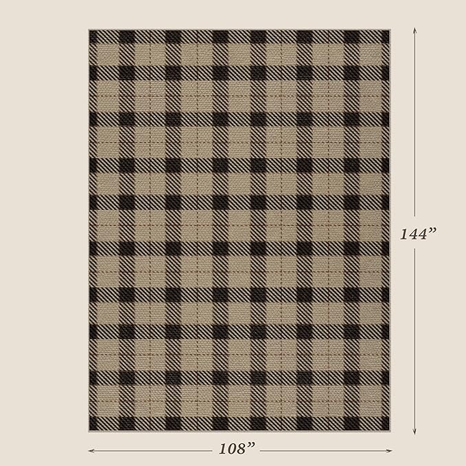 Neutral Easy Jute Rug 9x12 for Living Room, Large Indoor Outdoor Natural Color Farmhouse Area Rugs for Patio, Backyard and Dining Room, Plaid Woven Design, Non Shed, Washable Outside Carpet