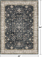 Black Boho Living Room Rug 5x7, Washable Dark Vintage Moody Low Pile Non Slip Carpet for Bedroom, Dinning Room, Office, Farmhouse, Retro Area Rug Indoor Decor (5x7 Black/Multi)