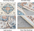 Washable Rugs 8x10, Ultra-Thin Non-Slip 8x10 Area Rugs for Living Room, Soft Vintage Large Area Rug, Foldable Farmhouse Bedroom, Dining Room Rug (Blue/Beige, 8'x10')