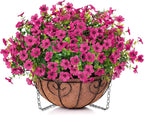 HyeFlora Artificial Fake Hanging Plants Flowers Basket for Outdoor Outside Porch Summer Decoration, Faux Silk Hotpink Dasiy UV Resistant Realistic in Planter for Home Patio Garden Yard