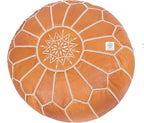 Unstuffed Genuine Round Leather Pouf | Moroccan Ottoman Footstool, Footrest Cover | Super Soft Handmade Ottoman Faux Comes in 20" D x 20" W x 14" H