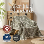 DOWN HOME Chenille Cotton Throw Blanket for Couch, Lightweight Boho Blanket for Bed Sofa Chair Living Room Outdoor Soft Woven Decorative Blanket with Tassel Gift Olive Leaves 55"x60"