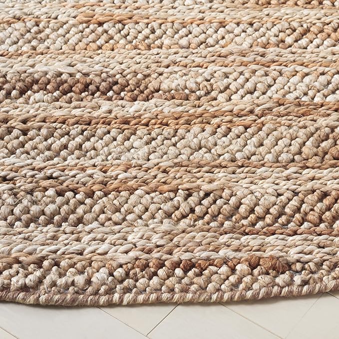 SAFAVIEH Natural Fiber Couture Collection Area Rug - 6' Round, Ivory & Natural, Handmade Jute, Ideal for Living Room, Bedroom, Home Office, Dining Space (NFC101A-6R)