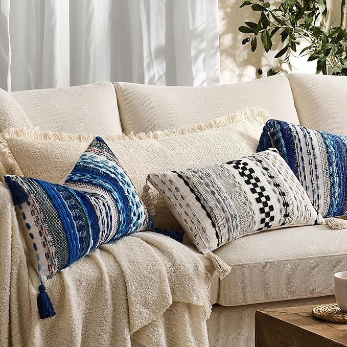 Kevin Textile Spring 12x24 Inch Lumbar Throw Pillow Cover 1 Pack Boho Decorative Soft Chenille Thread Woven Tufted Textured Rectangle Cushion Case Accent for Living Room Couch Sofa Bed, Black