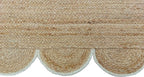 Scalloped Natural Jute Area Rug, Off White Trim, 2'6"x20'