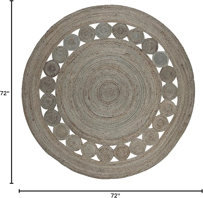 SAFAVIEH Area Rug 6' Round - Natural Fiber Collection - Grey, Handmade Jute, Boho Farmhouse Braided Design (NF364C)