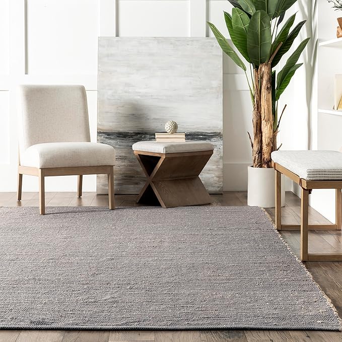 Nuloom Elfriede Handmade, Grey, 6' Round, Solid, Rustic, Jute, Soft and Textured, High Traffic, Stain Resistant, Easy Clean, Durable Area Rug for Bedroom, Living Room, Dining, Den, Foyer