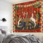 FEASRT European Medieval Royal Tapestry - Maiden and Unicorn, 90x84 Inches Soft Flannelette, for Decorative Wall Art Collection