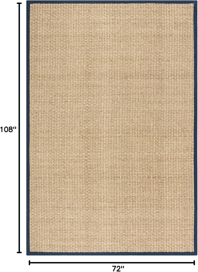 SAFAVIEH Area Rug 6x9 - Natural Fiber Collection - Natural & Blue, Seagrass, Basketweave Pattern with Border (NF114E)