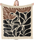 HIWX Boho Abstract Floral Blanket, Boho Brown and Black Abstract Flowers Throw Blanket for Home Living Room Bedroom Decor, Floral Room Decor, 50x60 Inches