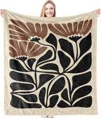 HIWX Boho Abstract Floral Blanket, Boho Brown and Black Abstract Flowers Throw Blanket for Home Living Room Bedroom Decor, Floral Room Decor, 50x60 Inches