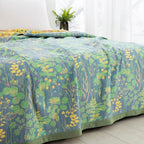 100% Cotton Muslin Botanical Blanket Jacquard Floral Plants Pattern Quilt, Soft Bed Cover Lightweight Breathable Gauzy Reversible Bedspread Coverlet Full/Queen(78"x94"), No Pillow Sham