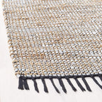 SAFAVIEH Vintage Leather Collection Accent Rug - 4' x 6', Silver, Handmade Boho Fringe Leather & Jute, Ideal for High Traffic Areas in Entryway, Living Room, Bedroom (VTL203G)