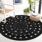 Hand Woven Braided Jute Rug - 5' Round - Black Reversible Farmhouse Rugs for Living Room, Bedroom, Dining Room, Kitchen - Natural Decorative Floor Boho Entry Area Rugs - Jute Round Rug 5ft