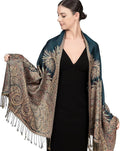Achillea Reversible Paisley Pashmina Rave Scarf – Exotic Indian Shawls and Wraps for Evening Dresses, Festivals, All Seasons