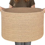 115L Wicker Storage Basket, 23.6"x15.7" Woven Cotton Rope Basket, Giant Kids Dog Toy Bin Organizer, XXXL Blanket Pillow Holder for Living Room, Brown Variegated Wicker Baskets for Organizing