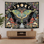 Accnicc Moth Tapestry Boho Mushroom Hippie Skull Wall Tapestry for Bedroom Aesthetic Vintage Floral Plant Moon Phase Small Tapestries Wall Hanging for Dorm Living Room Decor 48 x 36 Inch