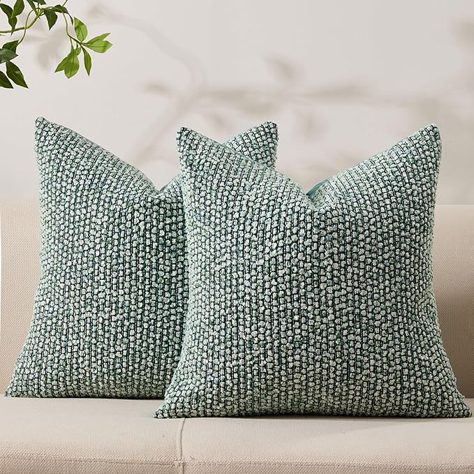 Decorative Couch Throw Pillow Covers 20x20 Set of 2 Green Striped Soft Wool Pillow Covers Neutral Textured Boho Cushion Covers for Modern Farmhouse Sofa Bedroom Living Room Decor SY012-D20